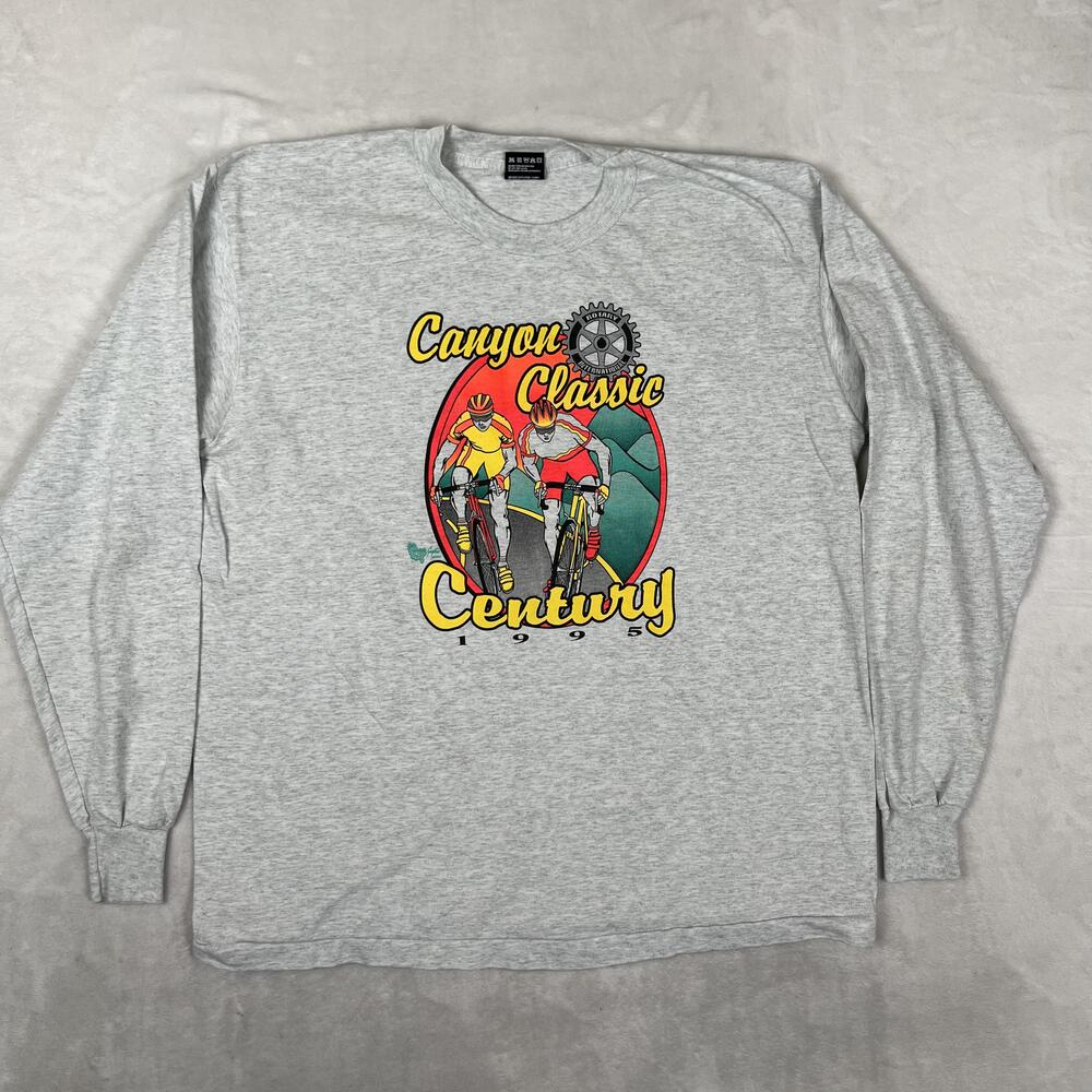 Vintage Canyon Classic Century Long Sleeve T-Shirt Mens XL Gray 1995 Cycling